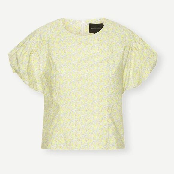 Nwot BIRGITTE HERSKIND bell yellow ditsy floral puff sleeve cotton blouse - Picture 1 of 8